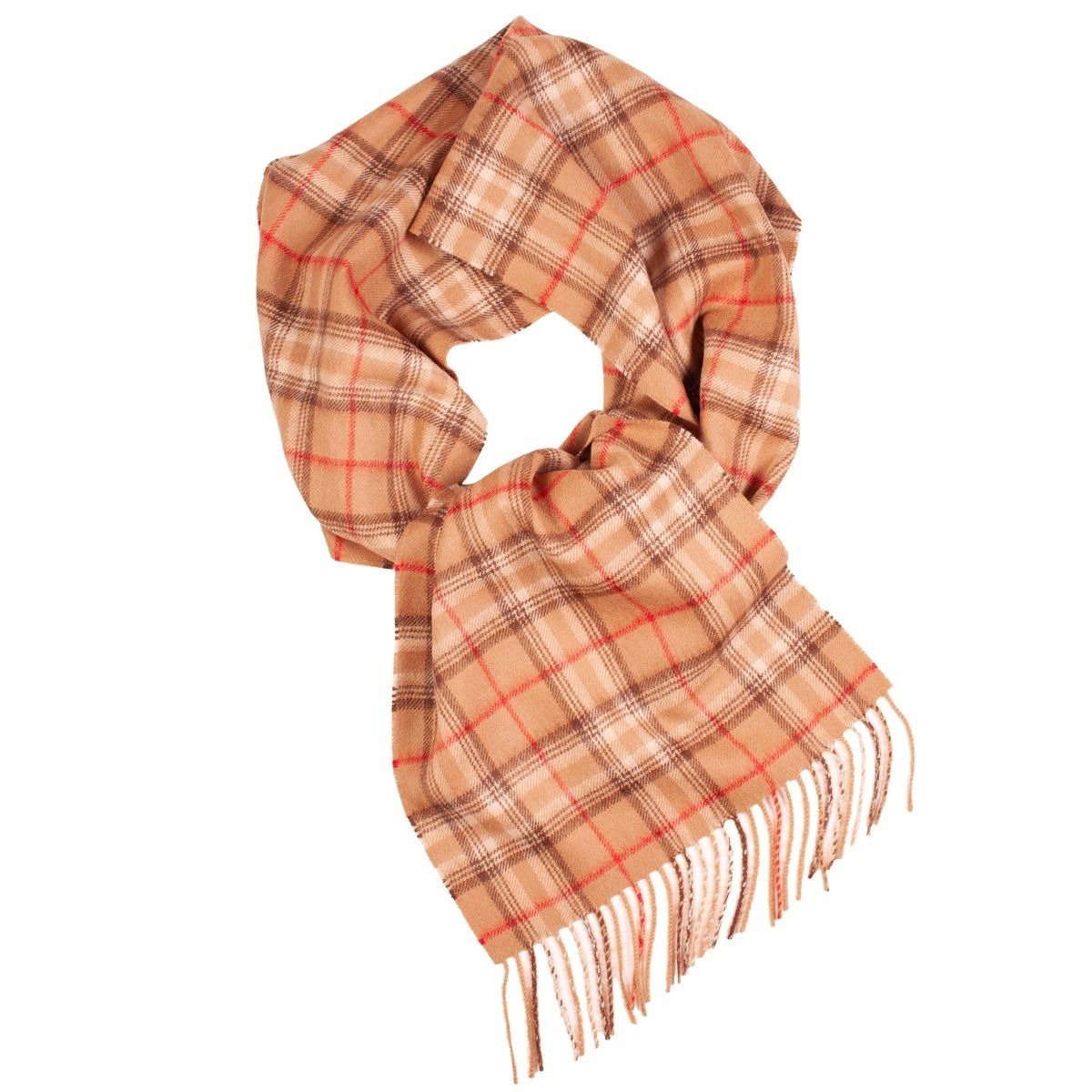 Luxurious beige checkered scarf made from 100% baby alpaca wool, showcasing its soft texture and elegant design.