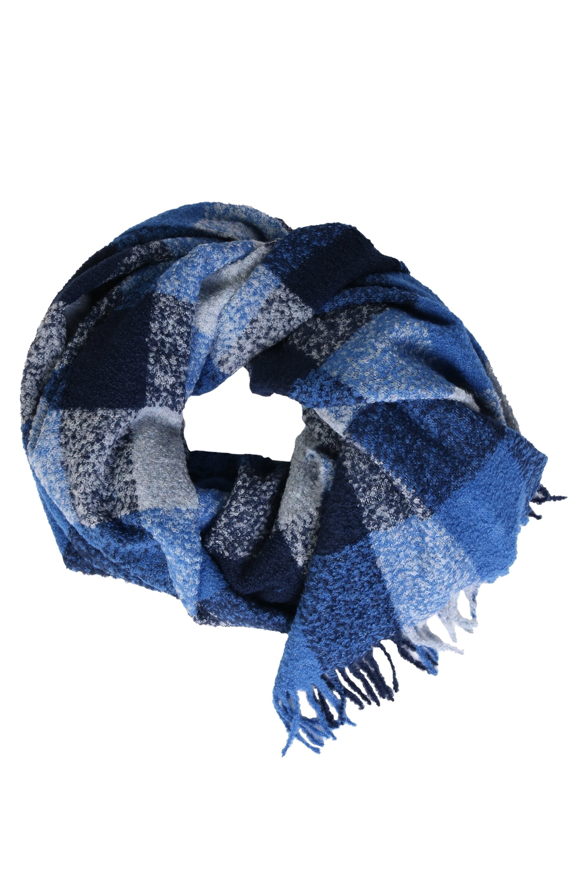 Luxurious blue grey checkered plaid made from 100% alpaca wool, showcasing intricate craftsmanship and elegant design.