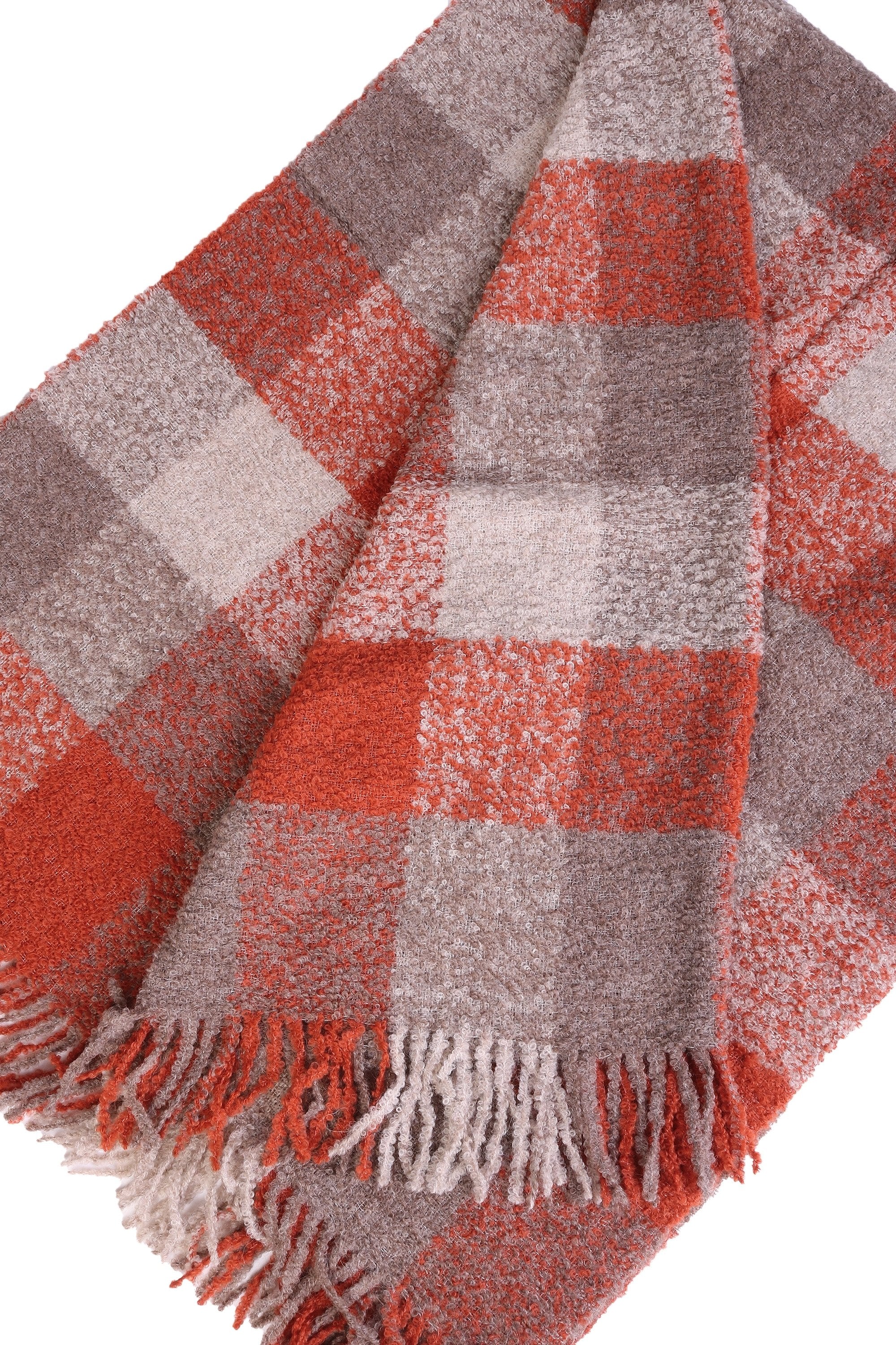 Luxurious red and grey checkered plaid made from 100% alpaca wool, showcasing its soft texture and elegant design.