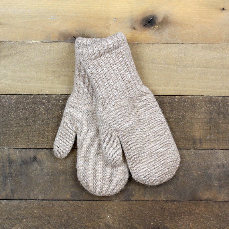 A pair of stylish Alpaca Work/Play mittens in Carhart Brown and Light Camel/Fawn, showcasing their soft texture and eco-friendly design.