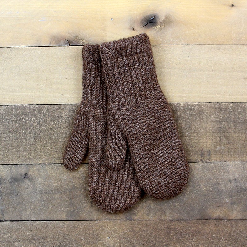 A pair of stylish Alpaca Work/Play mittens in Carhart Brown and Light Camel/Fawn, showcasing their soft texture and eco-friendly design.