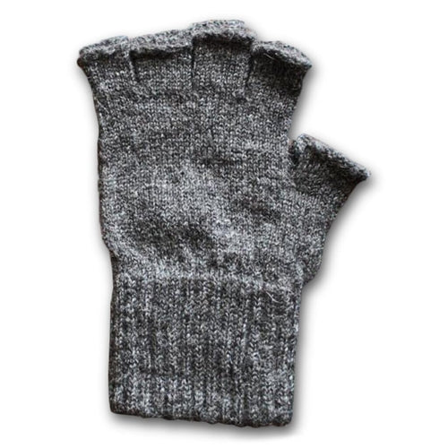 A pair of stylish fingerless alpaca gloves in natural colors, showcasing their soft texture and warm design, perfect for texting and outdoor activities.