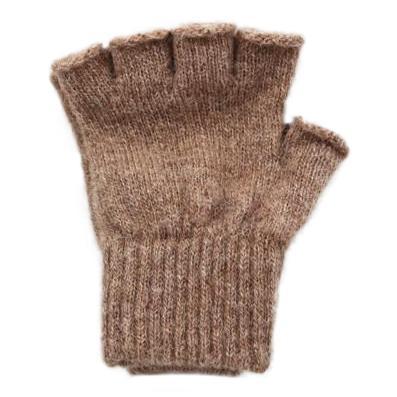 A pair of stylish fingerless alpaca gloves in natural colors, showcasing their soft texture and warm design, perfect for texting and outdoor activities.