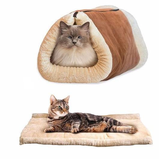 Amazing Pets Cave, a cozy 2-in-1 pet bed and tunnel made of plush material, perfect for cats and small dogs.