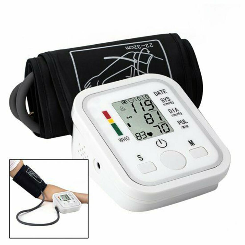 Arm Automatic Blood Pressure Monitor with LCD display and adjustable backlight, designed for accurate arterial pressure measurement.