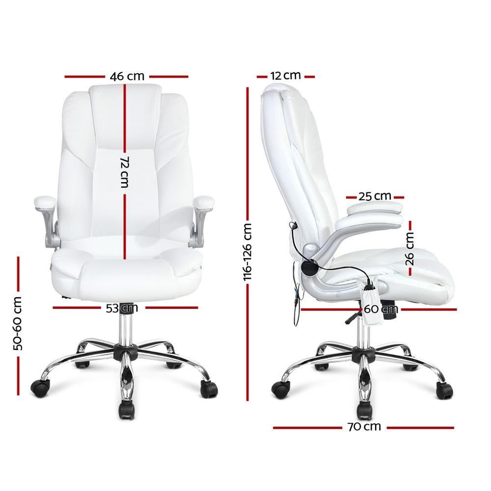 Artiss Massage Office Chair in white PU leather with 8-point massage features and stylish chrome base.