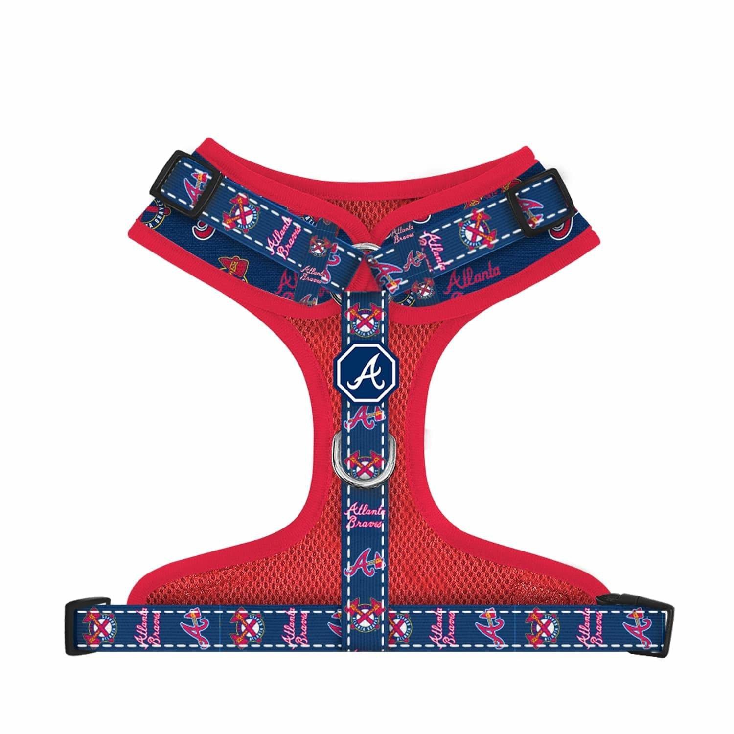Atlanta Braves x Fresh Pawz adjustable mesh harness featuring breathable material and team graphics.