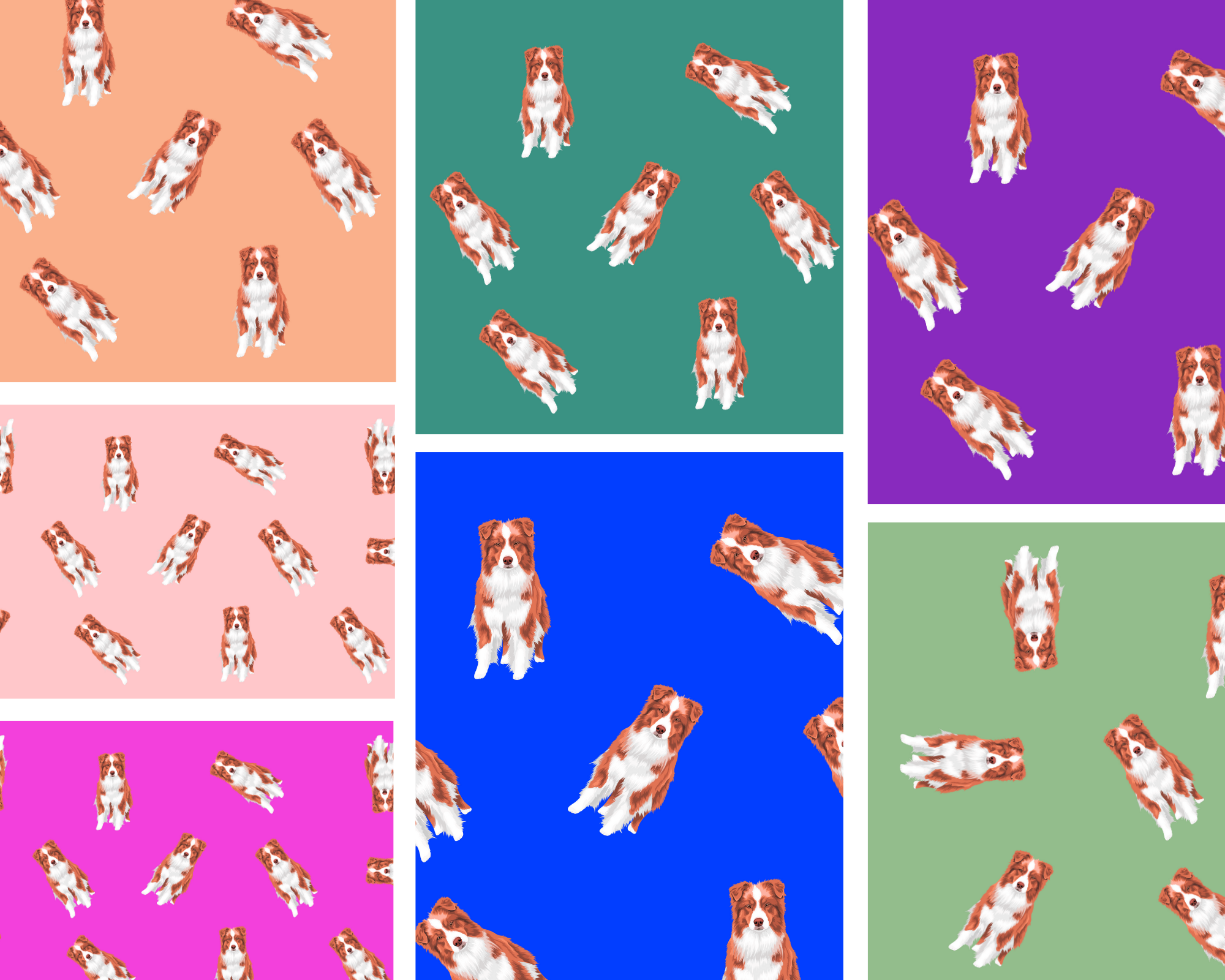 A handmade Australian Shepherd face cover featuring a colorful design, made from breathable polyester and soft organic cotton, suitable for everyday use.