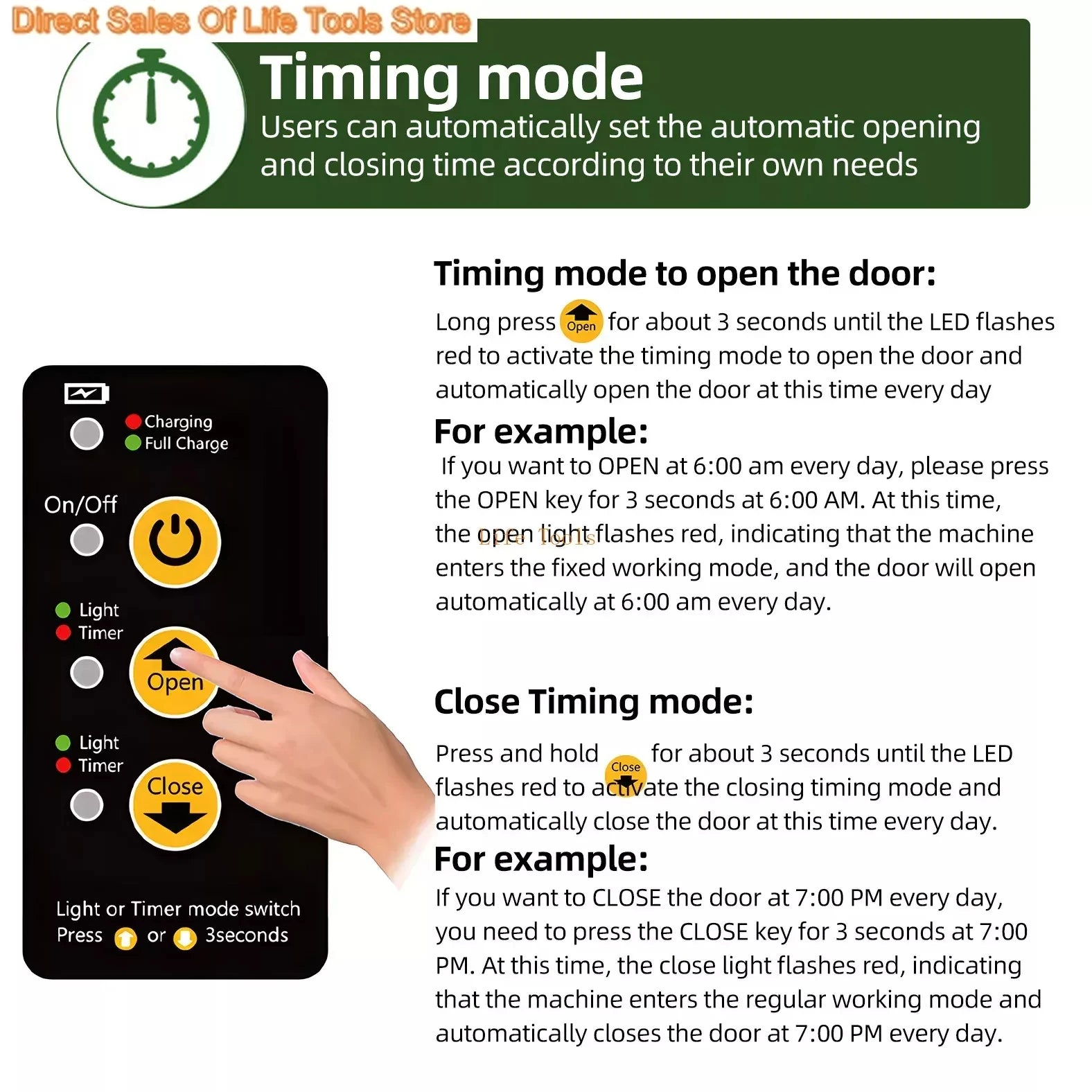 Automatic Chicken Coop Door made of aluminum alloy, solar powered, showcasing its features and design.
