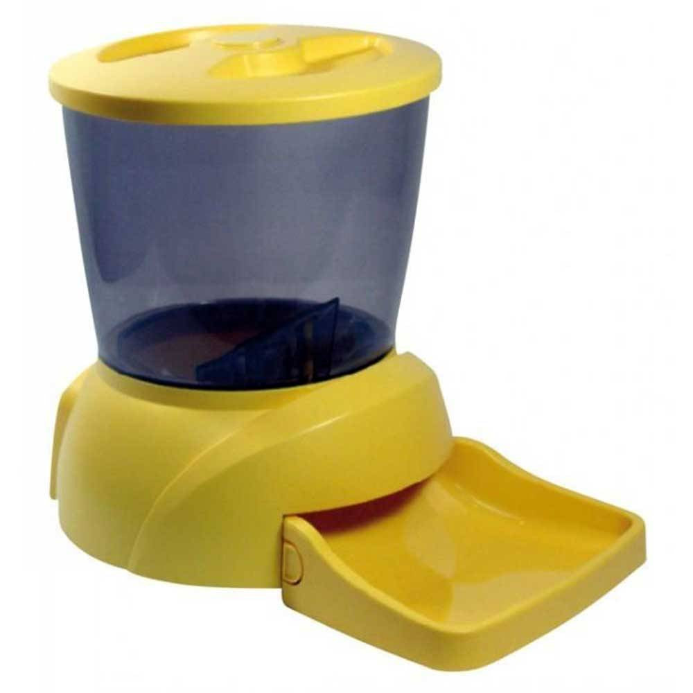 An Automatic Pet Feeder designed for cats and small to medium-sized dogs, featuring a large food hopper and programmable feeding options.