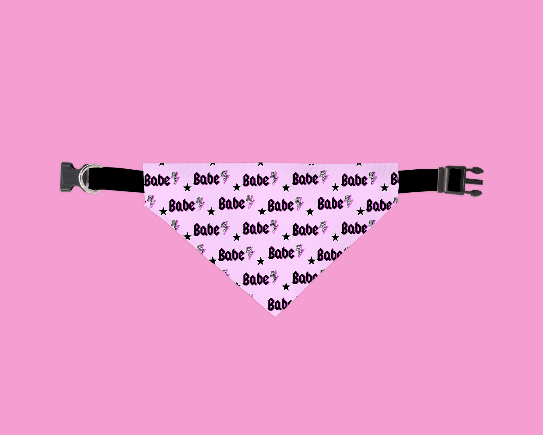 A colorful and stylish Babe Bandana designed for dogs, featuring soft polyester fabric and a unique handmade design.