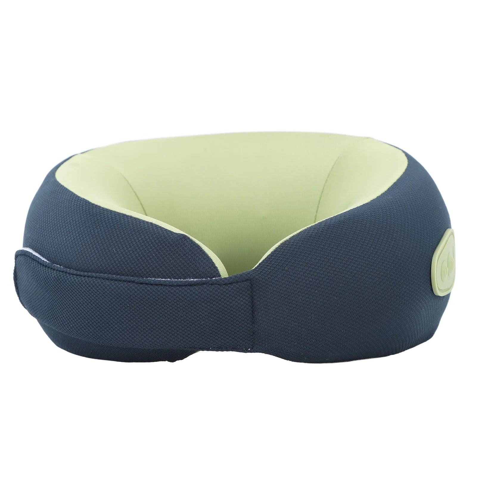 Portable back neck pillow massager in blue and green colors, featuring ergonomic design and hot compress functionality for ultimate relaxation.