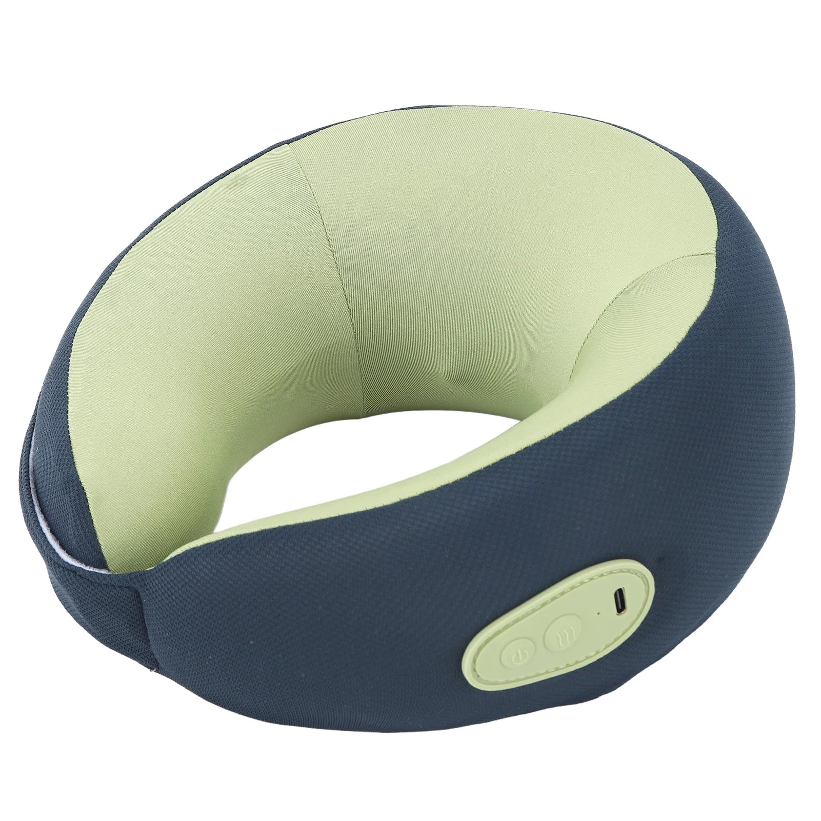 Portable back neck pillow massager in blue and green colors, featuring ergonomic design and hot compress functionality for ultimate relaxation.