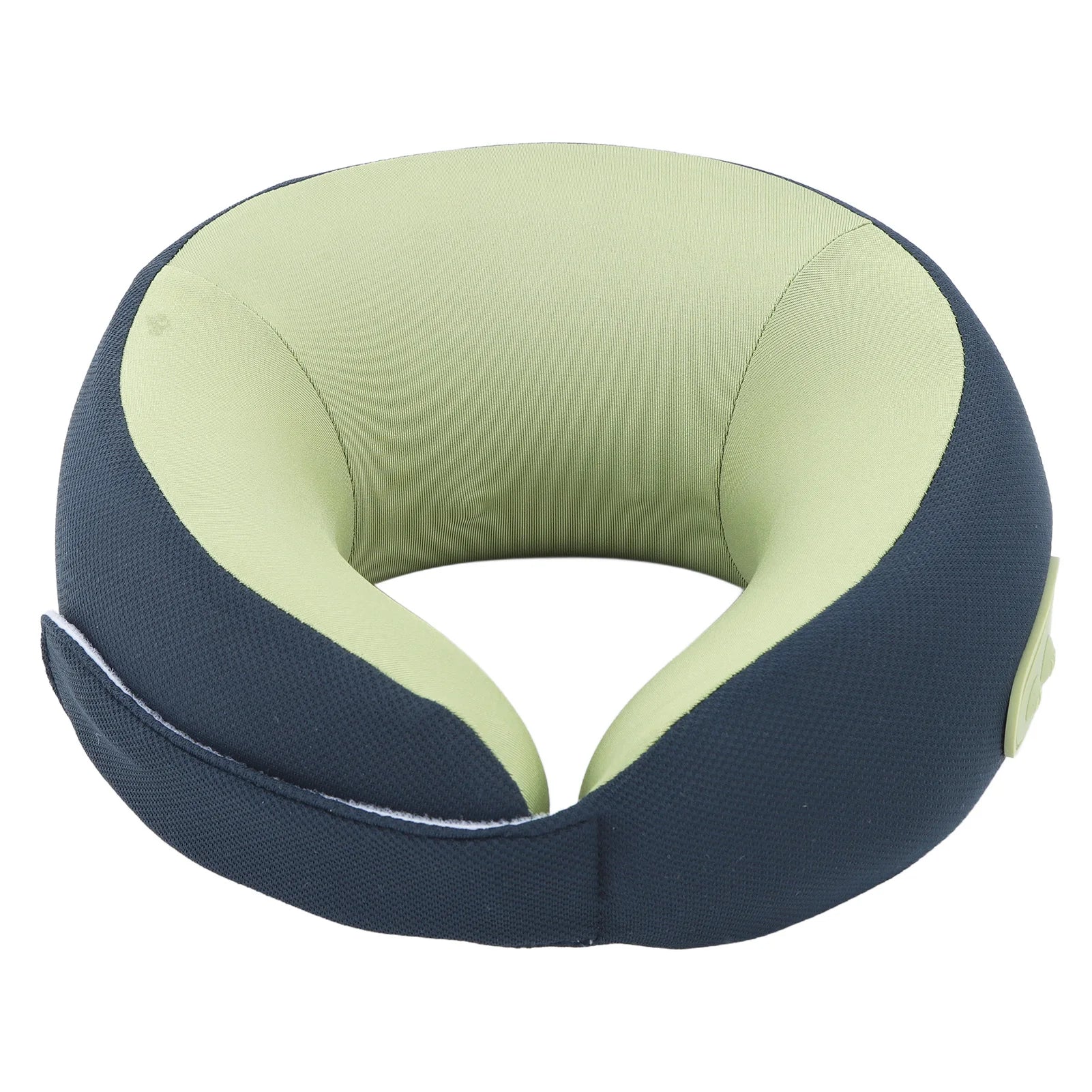 Portable back neck pillow massager in blue and green colors, featuring ergonomic design and hot compress functionality for ultimate relaxation.