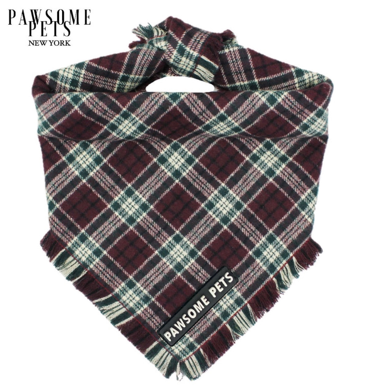 Aubrey Bandana made from 100% cotton fabric featuring the Pawsome Pets logo, designed for pets.