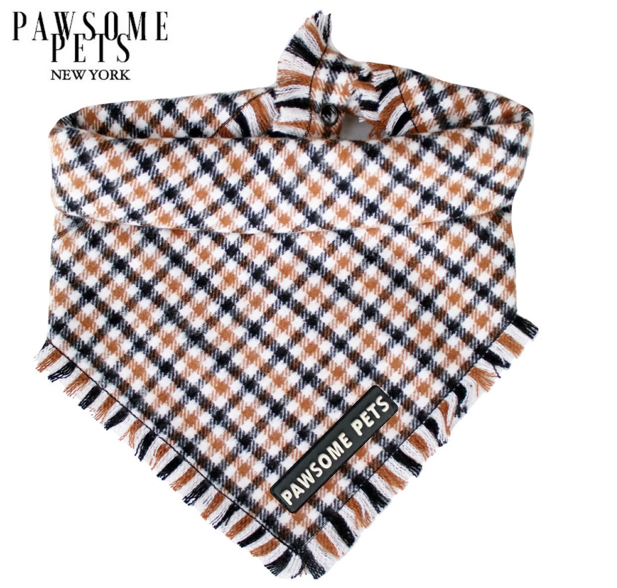 Handmade ELLIE Bandana for pets, featuring Pawsome Pets logo, made from 100% cotton fabric.