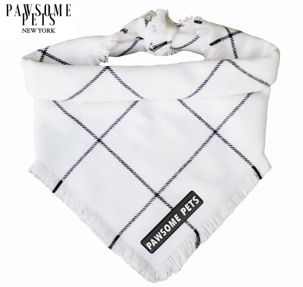 Handmade FITZ Bandana for pets, featuring Pawsome Pets logo, made from 100% cotton fabric.