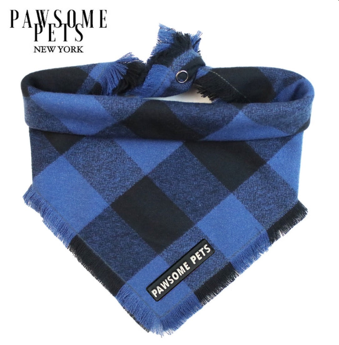 Gray Grayson Bandana for pets, handmade from 100% cotton with Pawsome Pets logo, showcasing a stylish and comfortable design.