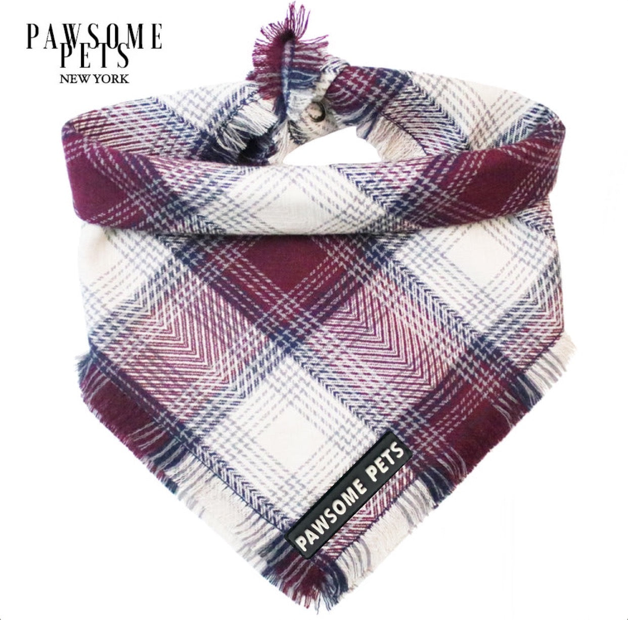 Harlow Bandana for pets, handmade from 100% cotton with Pawsome Pets logo, showcasing a stylish square design.