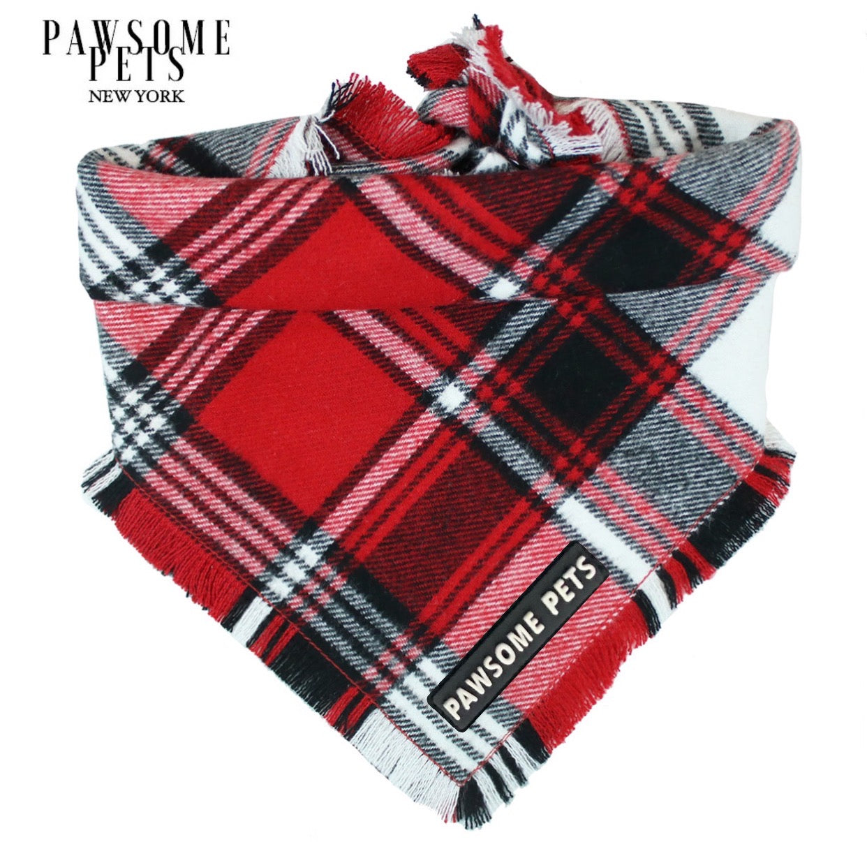 Hudson Bandana for pets, handmade from 100% cotton with Pawsome Pets logo, showcasing a stylish square design.