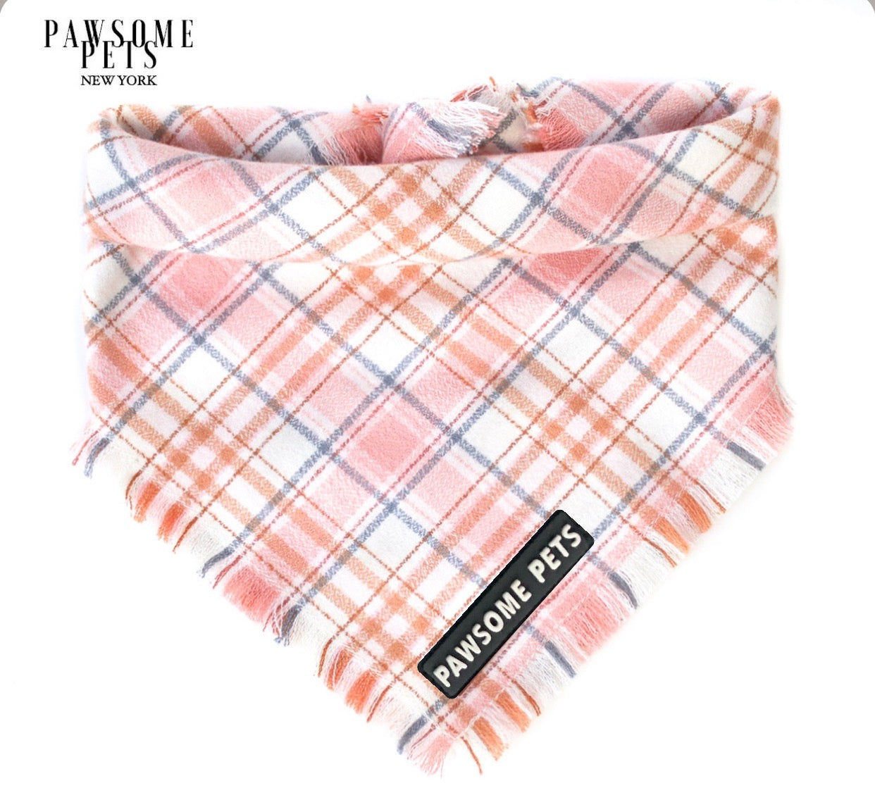 Handmade Layla Bandana for pets, featuring Pawsome Pets logo, crafted from 100% cotton fabric.