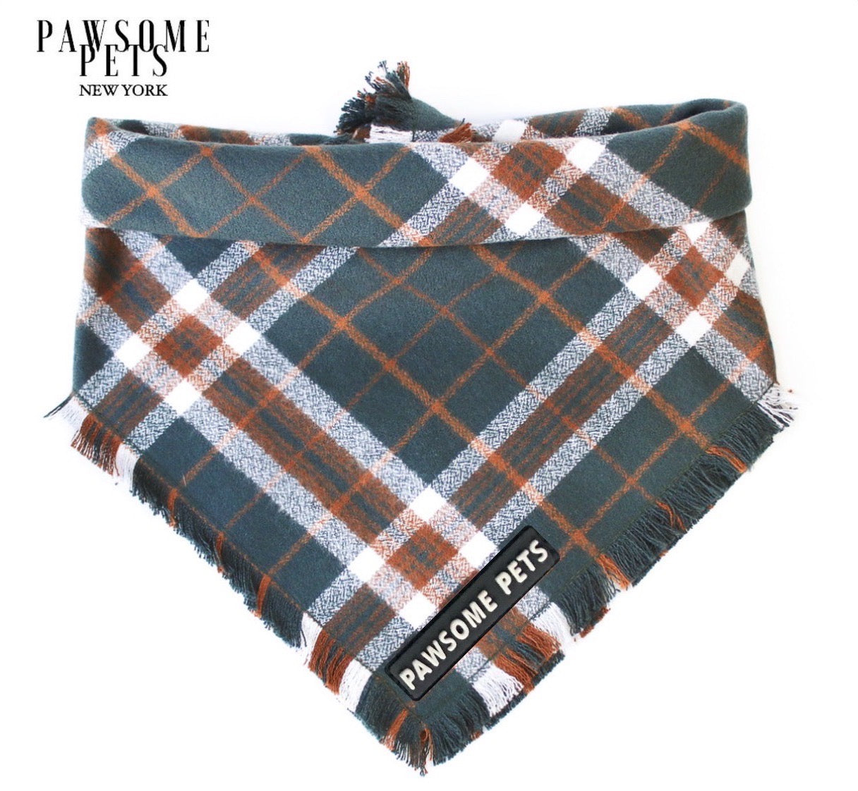 Monroe Bandana for pets, handmade from 100% cotton with Pawsome Pets logo, showcasing a stylish design suitable for dogs.