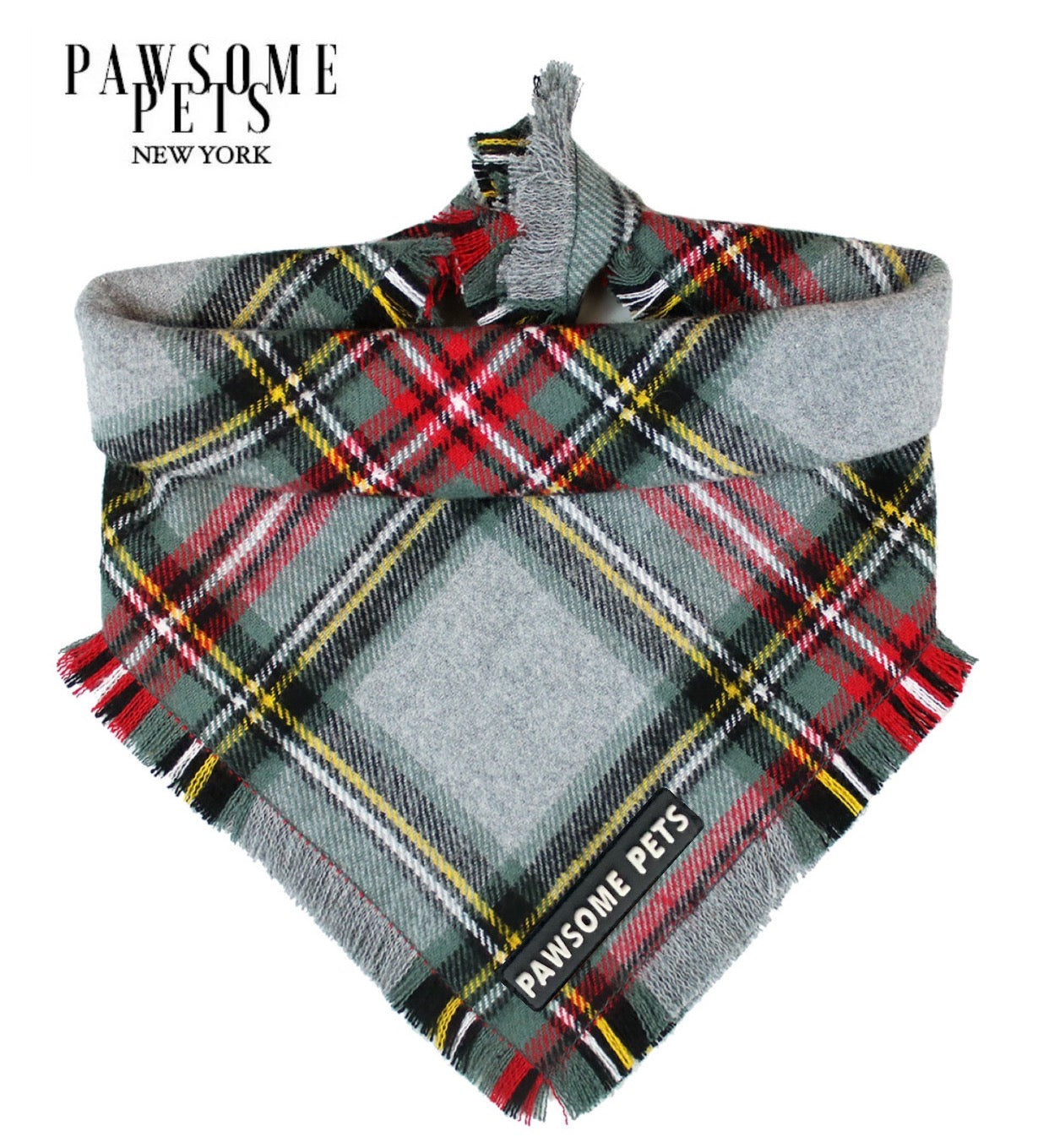 Handmade Noelle Bandana for pets, featuring Pawsome Pets logo on 100% cotton fabric, designed for comfort and style.