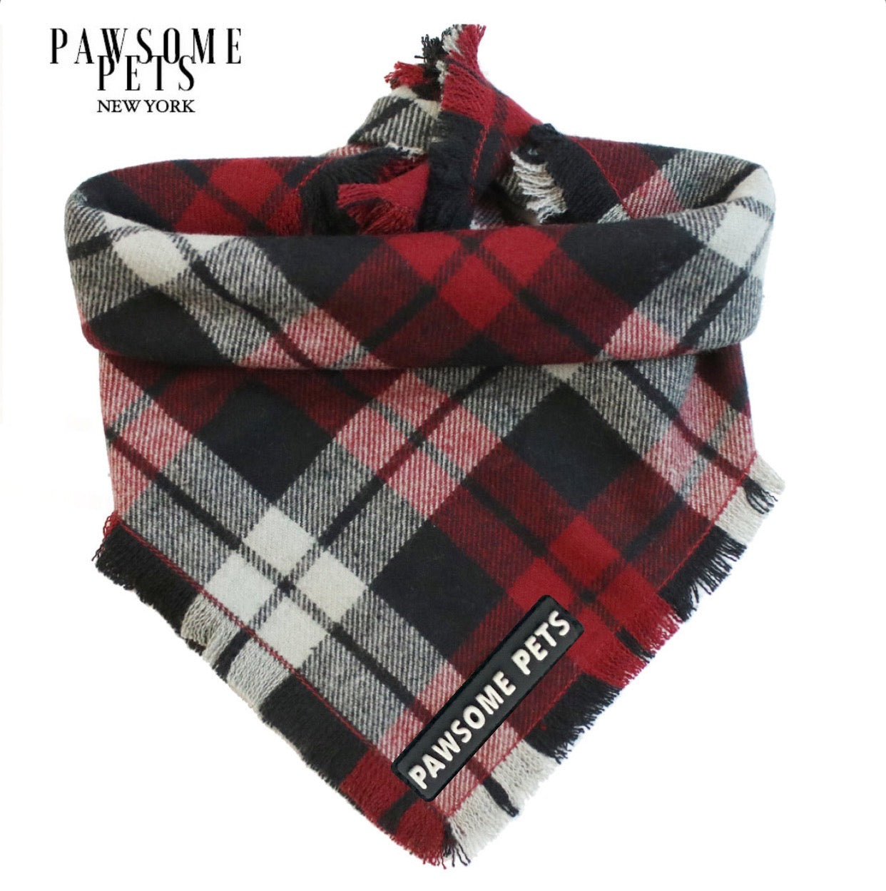 Handmade Noelle Bandana for pets, crafted from 100% cotton with Pawsome Pets logo, showcasing a stylish square design.