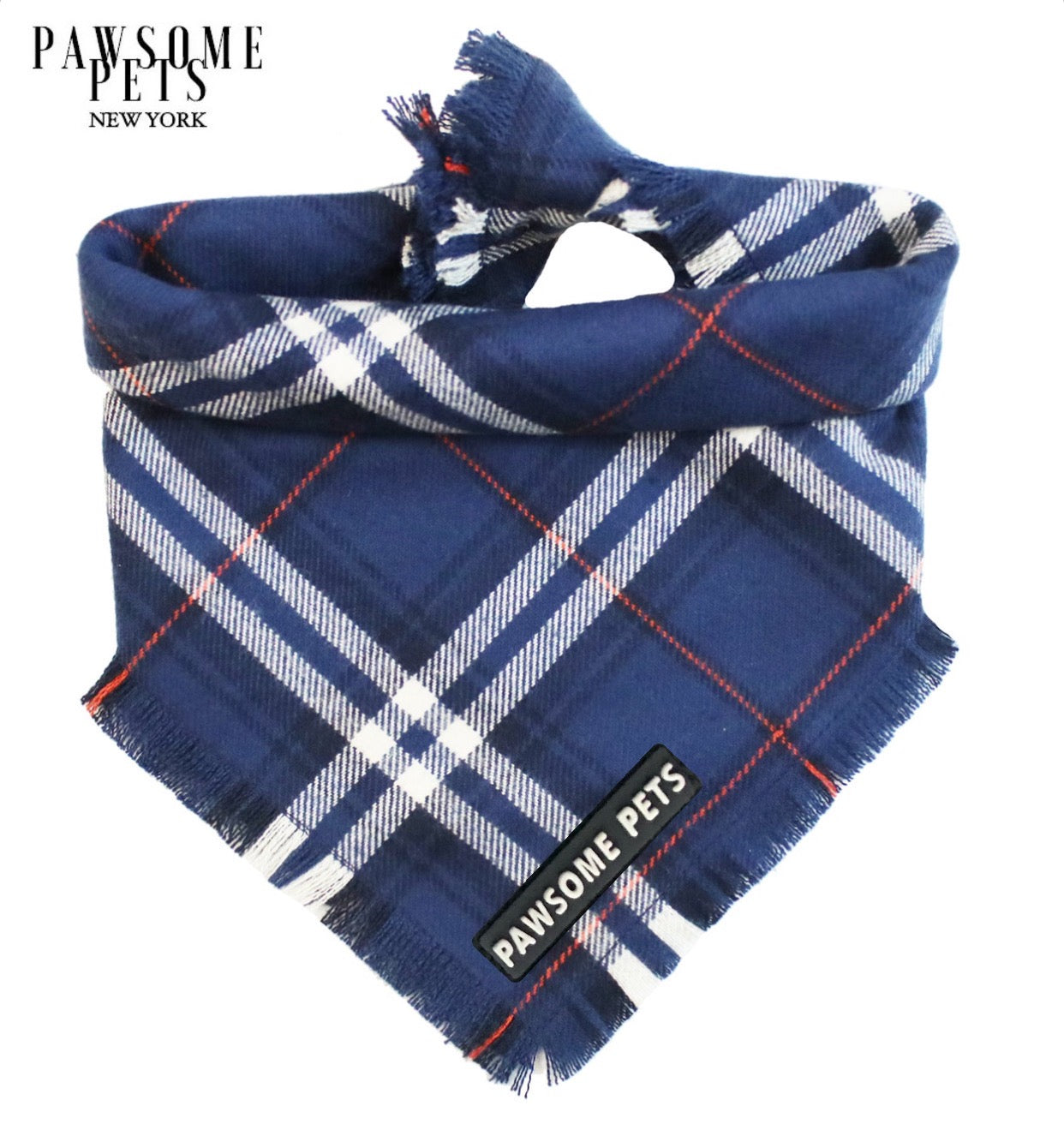 Handmade RAE Bandana for pets, featuring Pawsome Pets logo, made from 100% cotton fabric.