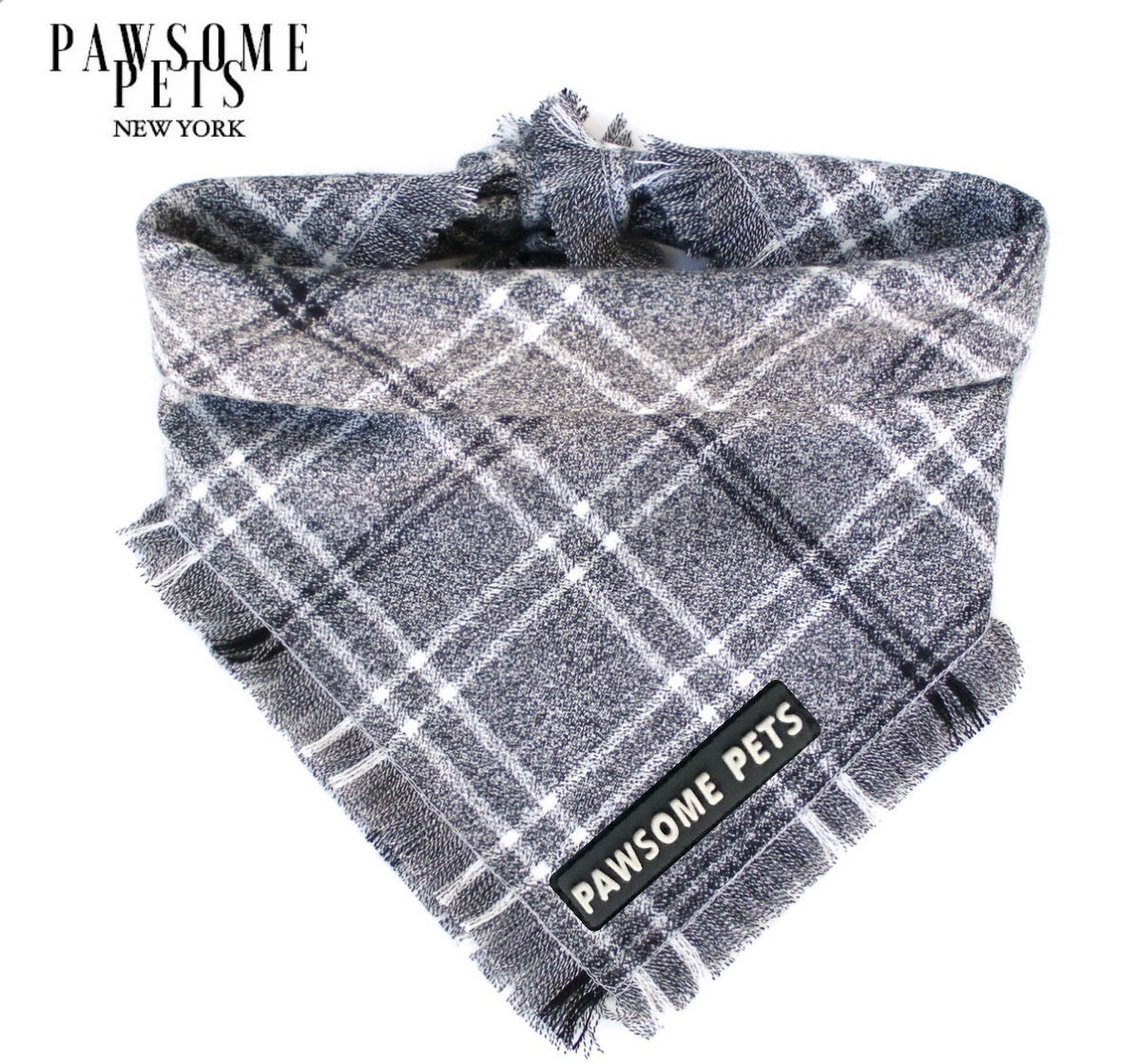 Handmade Rainer Bandana for pets, featuring Pawsome Pets logo in 100% cotton fabric, designed for comfort and style.