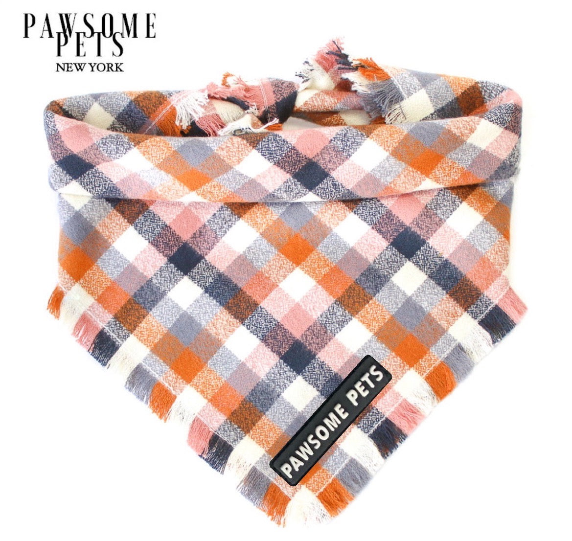 Handmade Remy Bandana for pets, featuring Pawsome Pets logo, made from 100% cotton fabric.