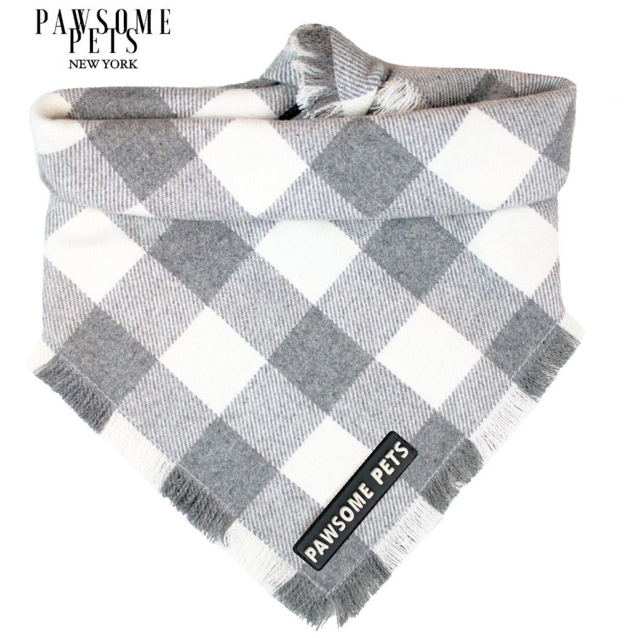 Handmade Sawyer Bandana for pets, featuring Pawsome Pets logo on 100% cotton fabric, designed for comfort and style.