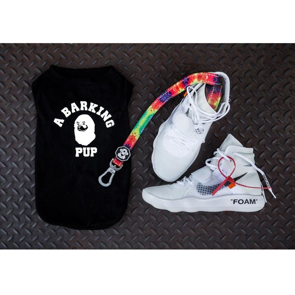 A stylish Barking Pup T-shirt designed for dogs, featuring a comfortable fit with ribbed cuffs and built-in drawstrings for a trendy streetwear look.