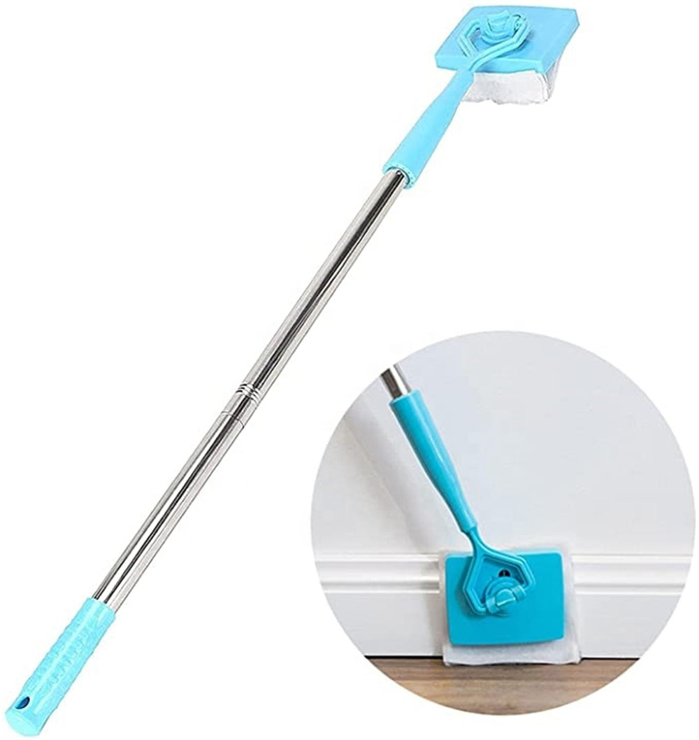 Baseboard Buddy Retractable Household Universal Cleaning Brush Mop with microfiber mat and adjustable length, ideal for cleaning baseboards and hard-to-reach areas.