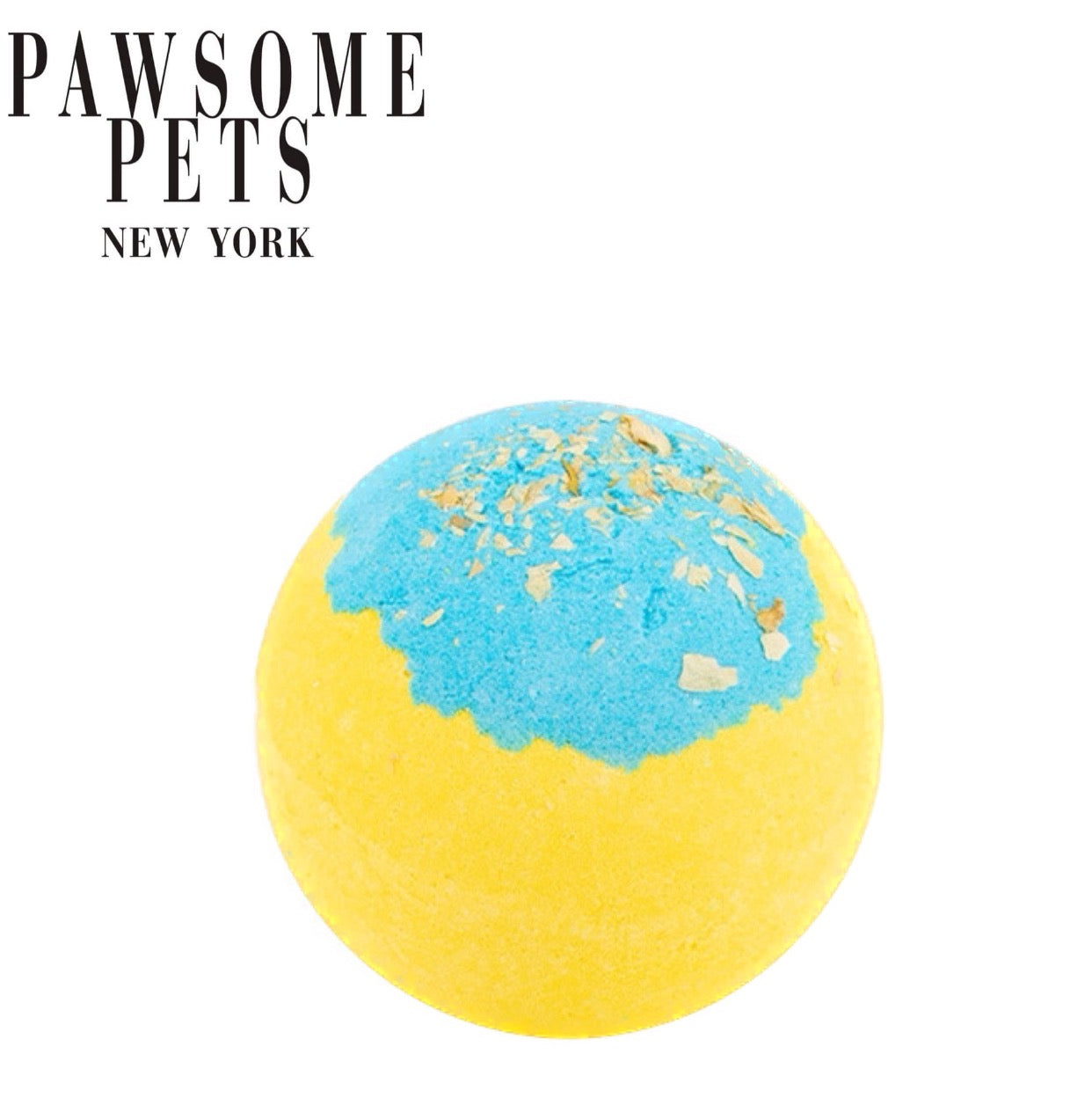 A vibrant grapefruit-scented bath bomb for dogs, featuring colorful embellishments and natural ingredients, perfect for a fun bath time experience.