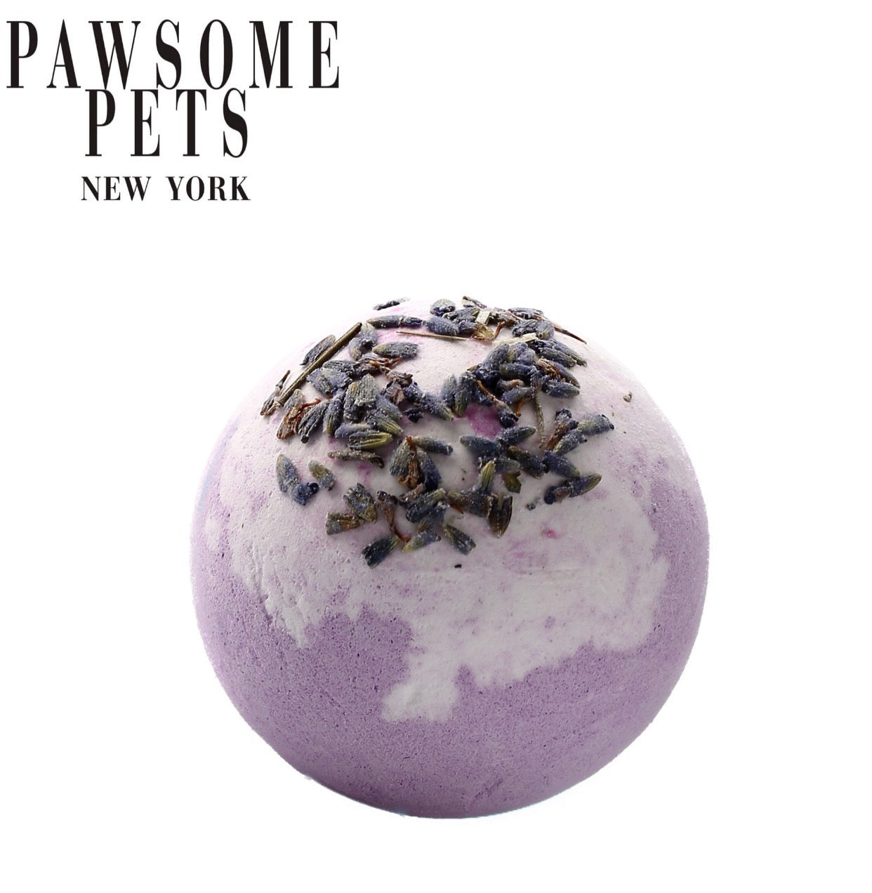 Two lavender bath bombs for dogs, designed for cleansing and nourishing their skin and coat, featuring colorful embellishments.