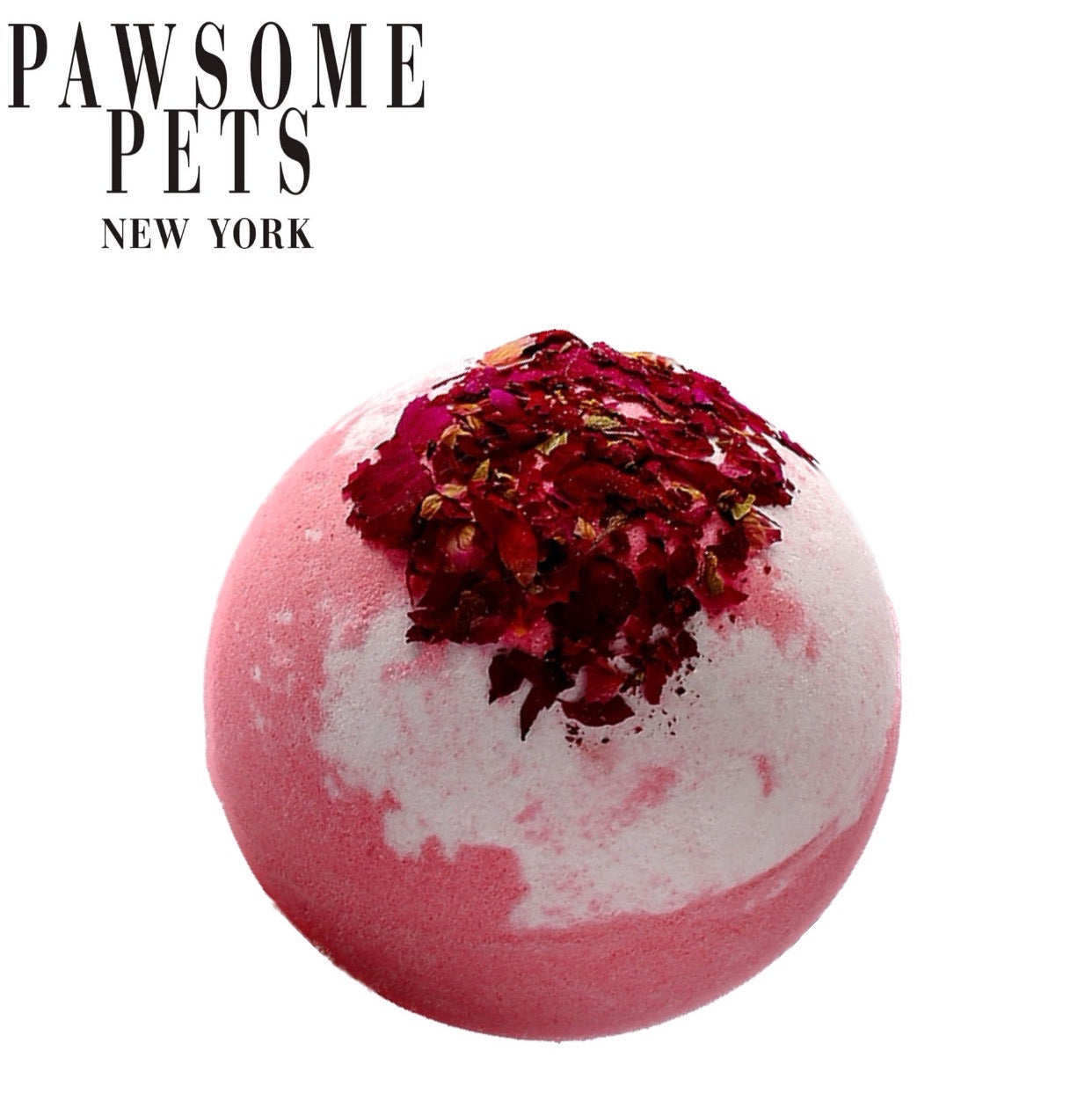 Two rose-scented bath bombs for dogs, infused with Kaolin Clay, designed for gentle cleansing and exfoliation.