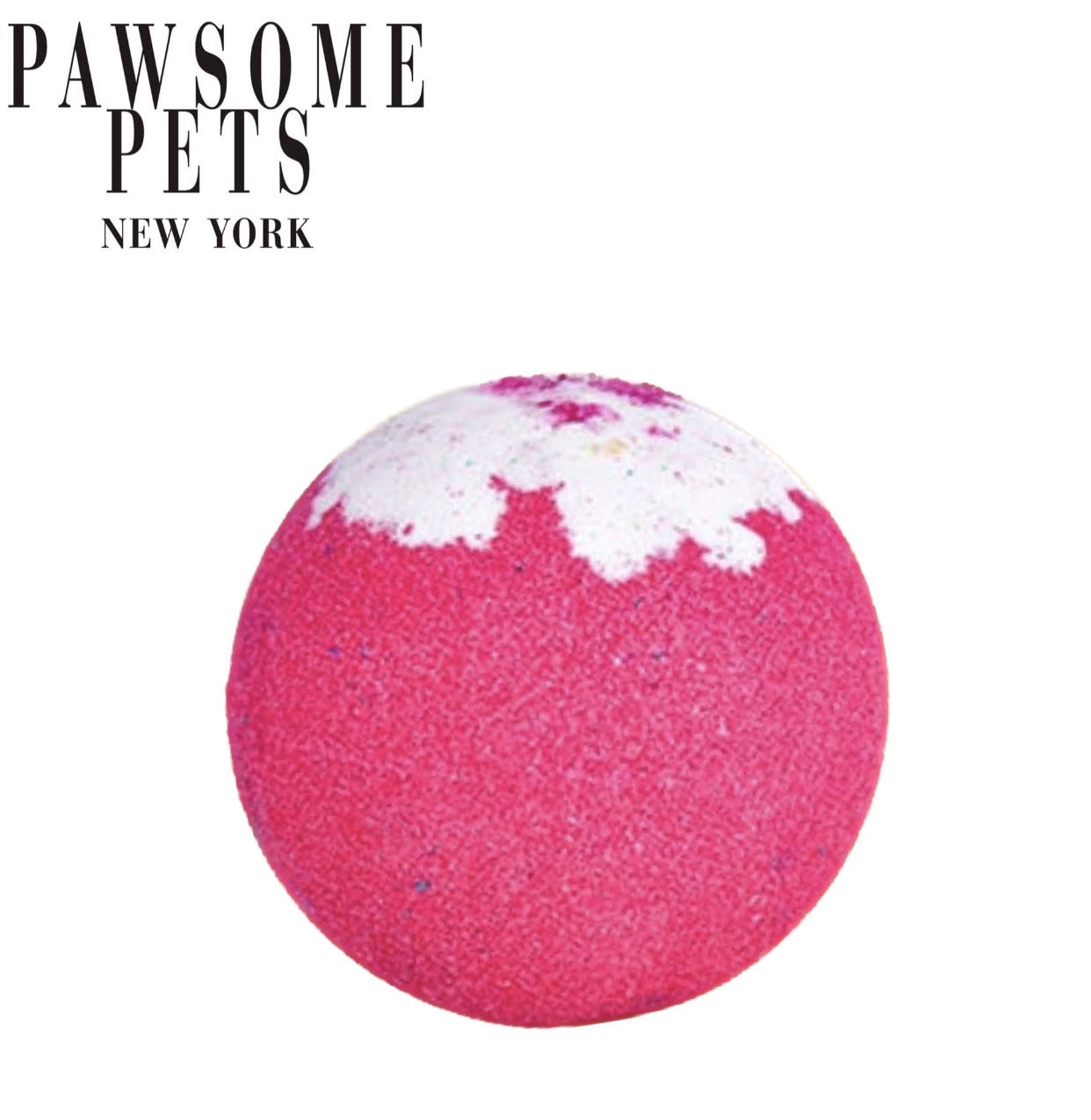 A vibrant Strawberry Farm bath bomb for dogs, featuring colorful embellishments and a delightful scent, designed for cleansing and nourishing your pet's skin.