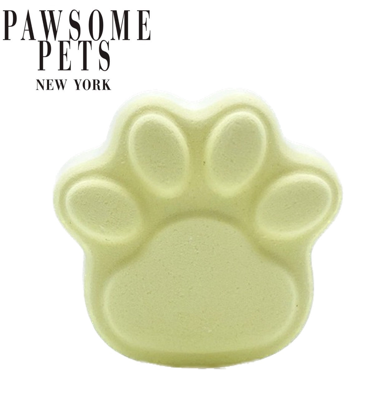 Yellow Paw bath bombs for dogs, infused with Kaolin Clay, in a colorful display, showcasing their eco-friendly ingredients.