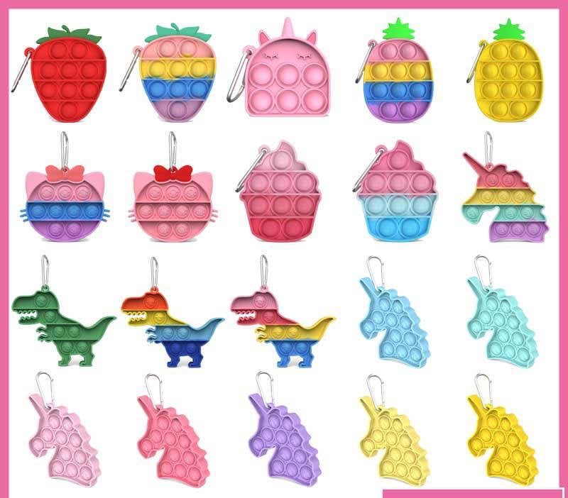 Beautiful Push Pop Fidget Sensory Toy in vibrant colors, showcasing its silicone bubbles and keychain design for easy portability.