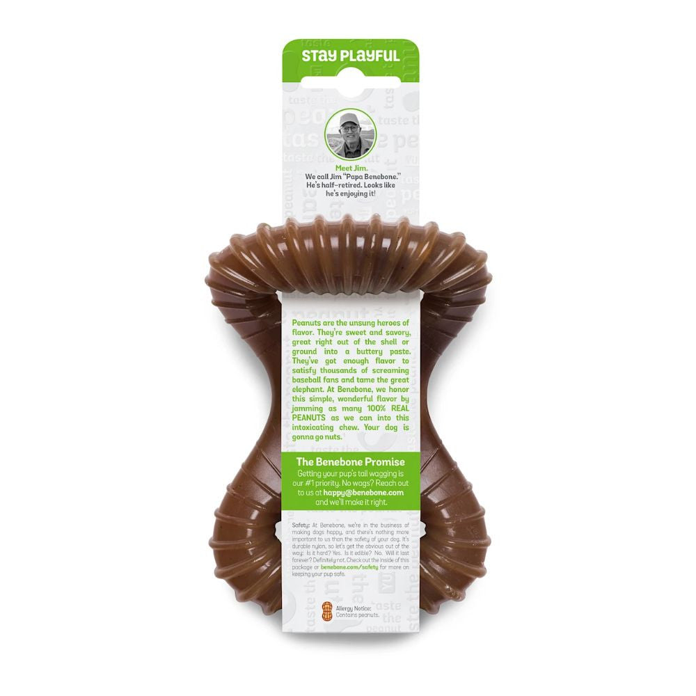 Benebone Dental Chew Peanut Dog Chew Toy with deep grooves and ergonomic design, infused with real peanut butter flavor.