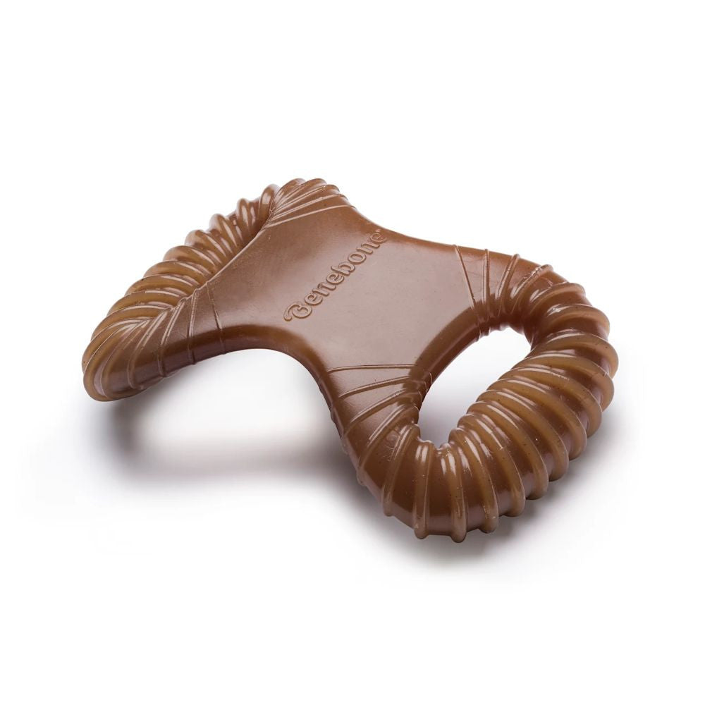 Benebone Dental Chew Peanut Dog Chew Toy with deep grooves and ergonomic design, infused with real peanut butter flavor.