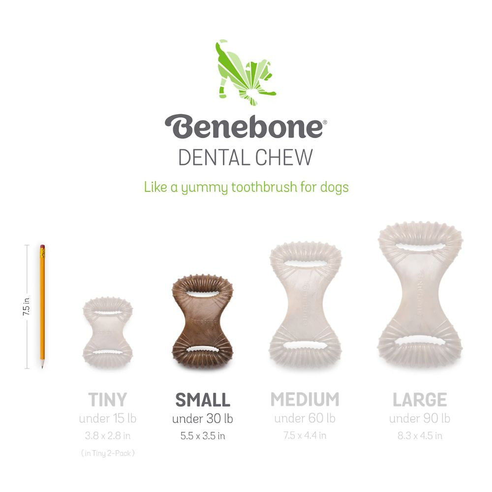Benebone Dental Chew Peanut Dog Chew Toy with deep grooves and ergonomic design, infused with real peanut butter flavor.