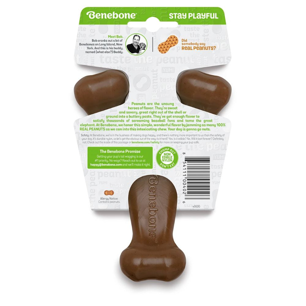 Benebone Wishbone Peanut Dog Chew Toy in a wishbone shape, made from durable nylon and infused with real peanuts, designed for dogs to chew.