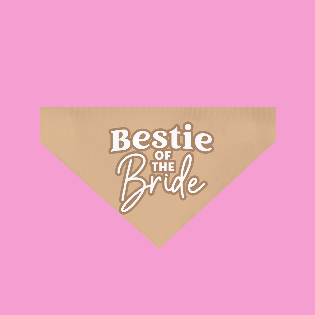 A stylish Bestie of the Bride Dog Bandana made from ultra-soft polyester fabric, designed for dogs to wear at weddings, featuring a cute and unique pattern.