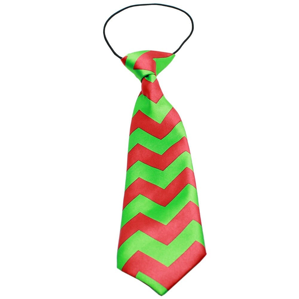 Big Dog Neck Tie in Christmas Chevron design, featuring a festive pattern suitable for large dogs, made from silky polyester with an elastic band.