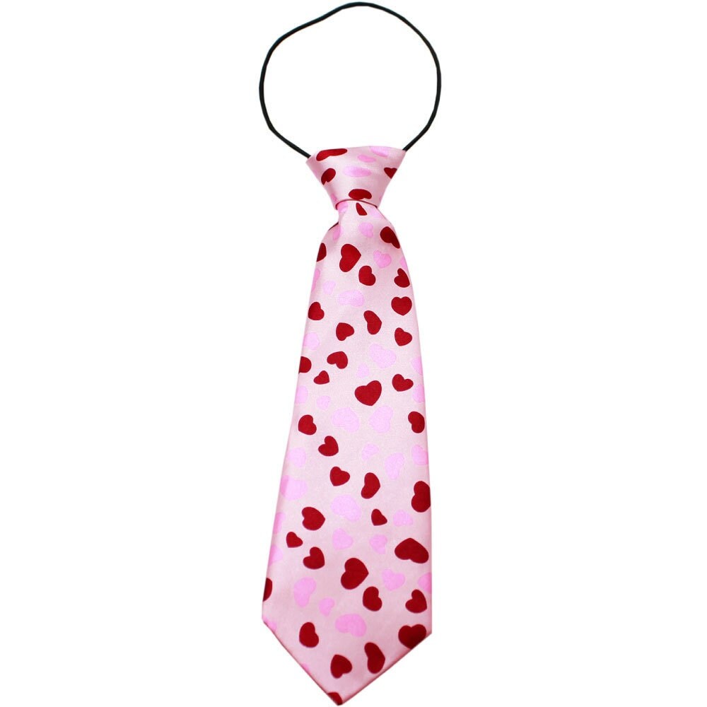 Big Dog Neck Tie in Hearts design, made of silky polyester, featuring an elastic band for a comfortable fit.