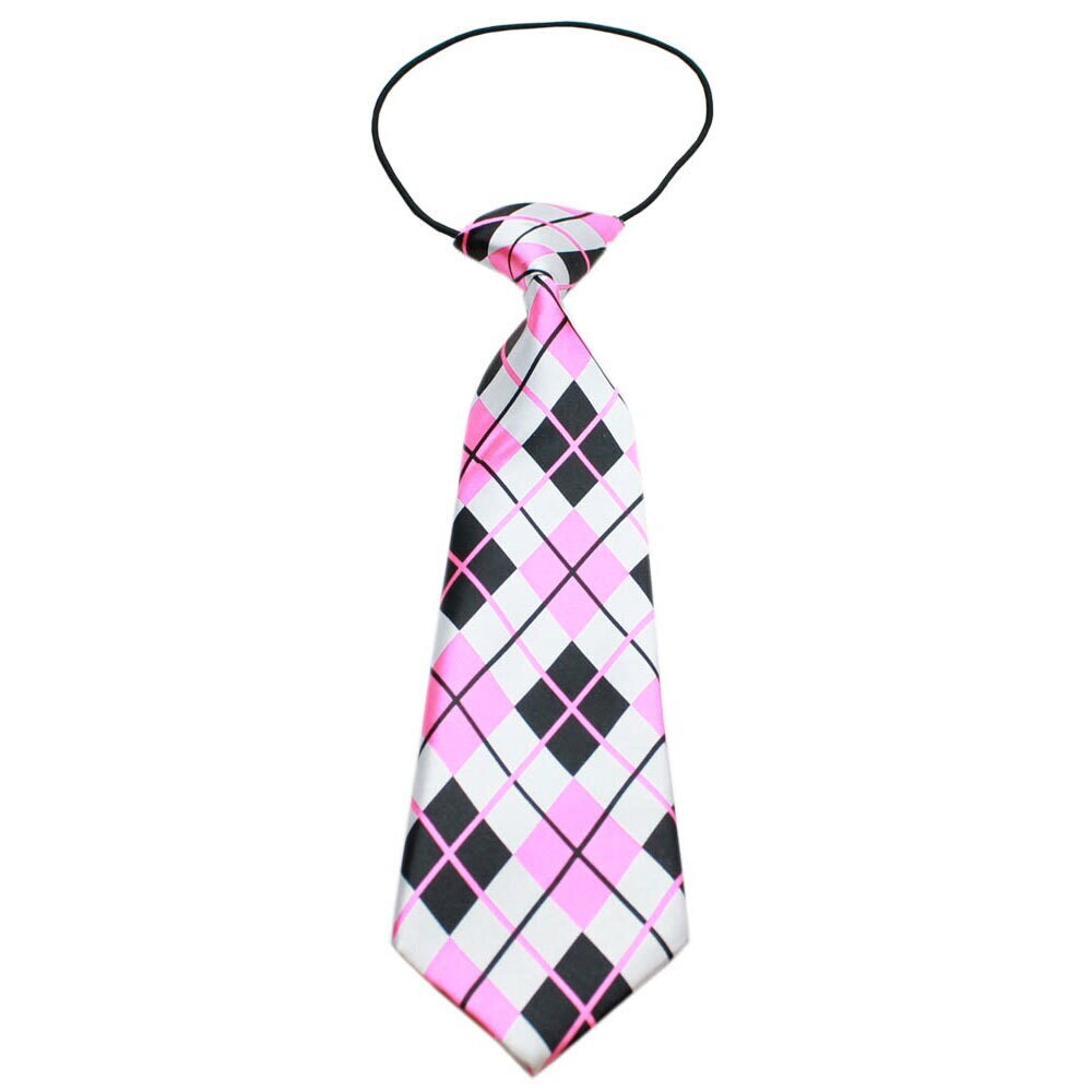 Big Dog Neck Tie in Pink Argyle design, featuring a silky polyester material and an elastic band for a comfortable fit.