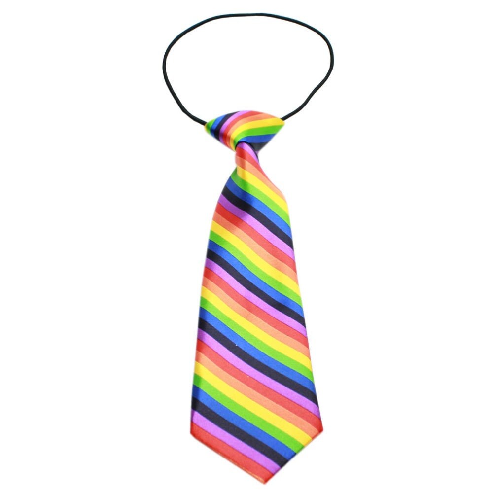 Big Dog Neck Tie in Rainbow design, made of silky polyester, featuring vibrant colors and an elastic band for a comfortable fit.