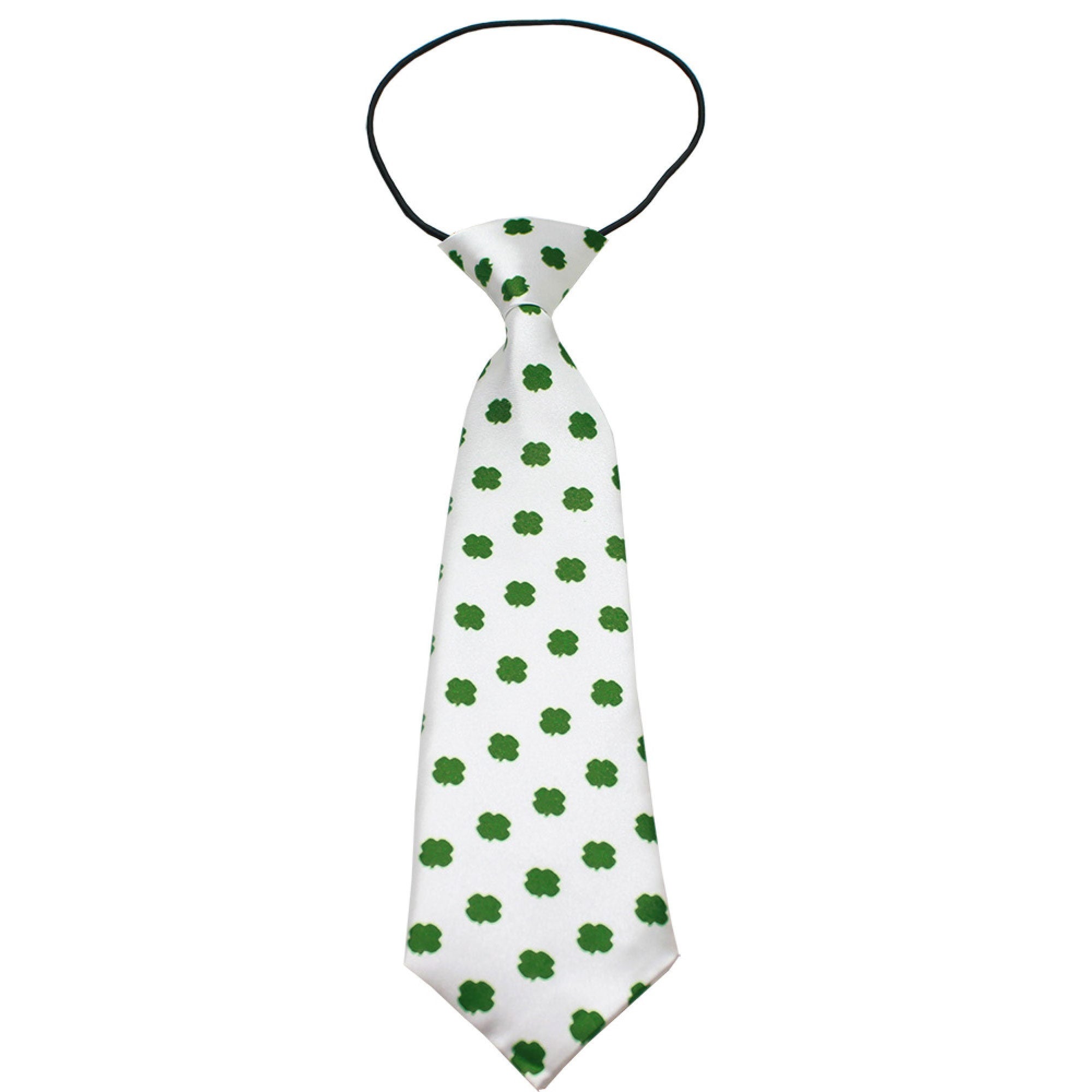 Big Dog Neck Tie in Shamrock design, made of silky polyester, featuring a vibrant green color and shamrock pattern, suitable for large dogs.